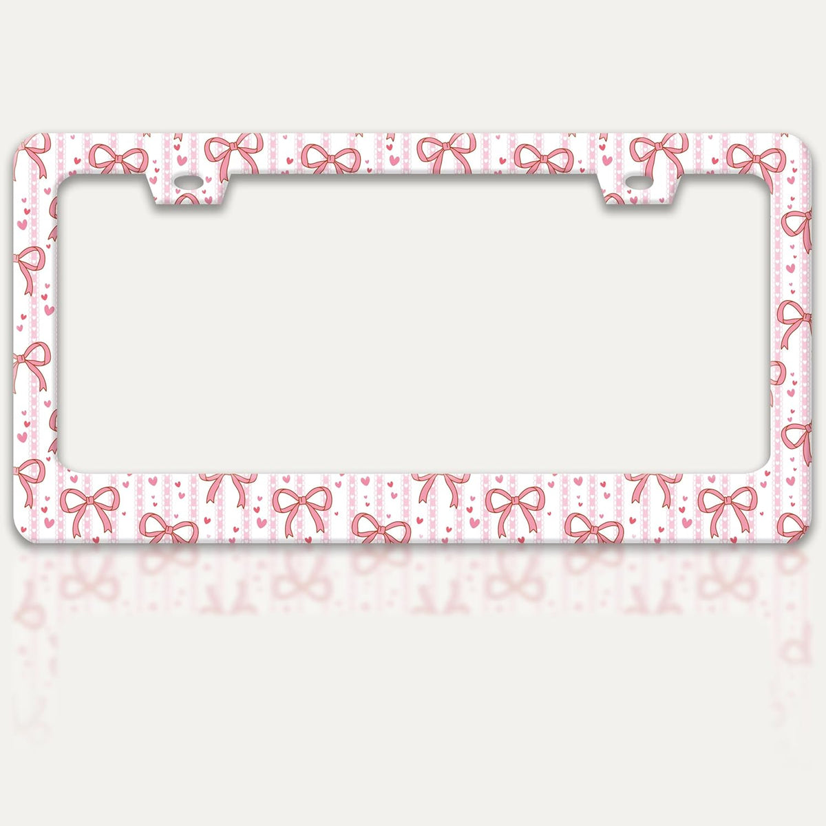 Pink Bow License Plate Frame Cute Bow License Plate Holders Funny Stainless Steel Auto Accessory Bracket 2 Hole with Screws Universal Us Car License Plate Frames 6x12 Inch for Women Men