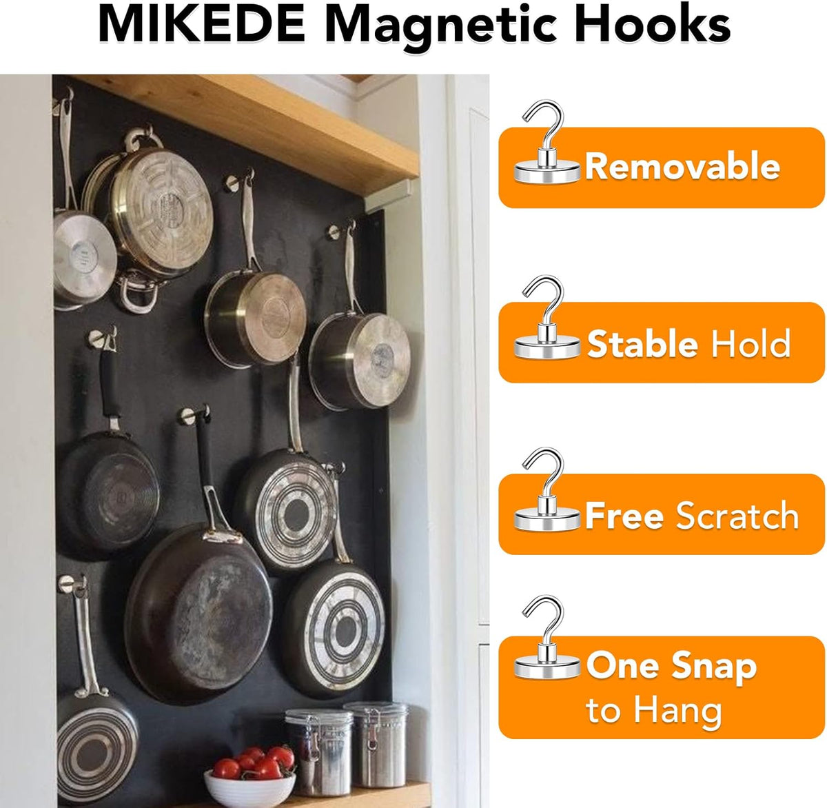 MIKEDE Magnetic Hooks Heavy Duty, 170Lbs+ Super Strong Magnet Hooks for Cruise Essentials, Neodymium Earth Magnets with Hook for Hanging, Magnetic Hanger for Fridge, Toolbox, Storage - 4 Pack