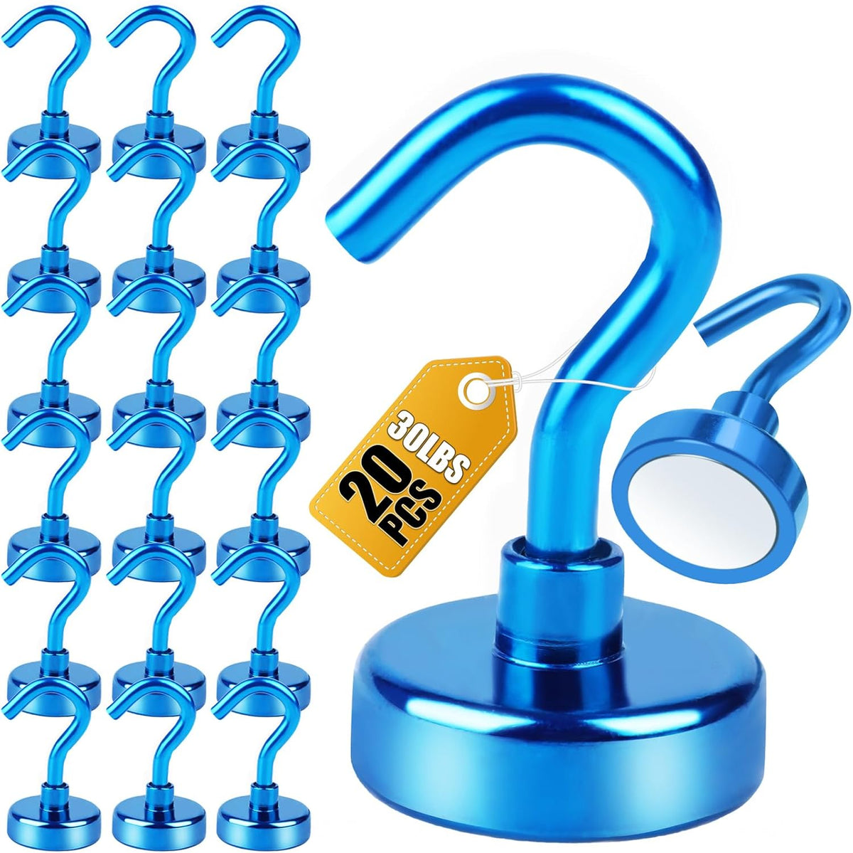 DIYMAG Magnetic Hooks, 30Lbs Strong Heavy Duty Cruise Magnet S-Hooks for Classroom, Fridge, Hanging, Cabins, Grill, Kitchen, Garage, Workplace and Office Etc, (20 Pack-Blue)