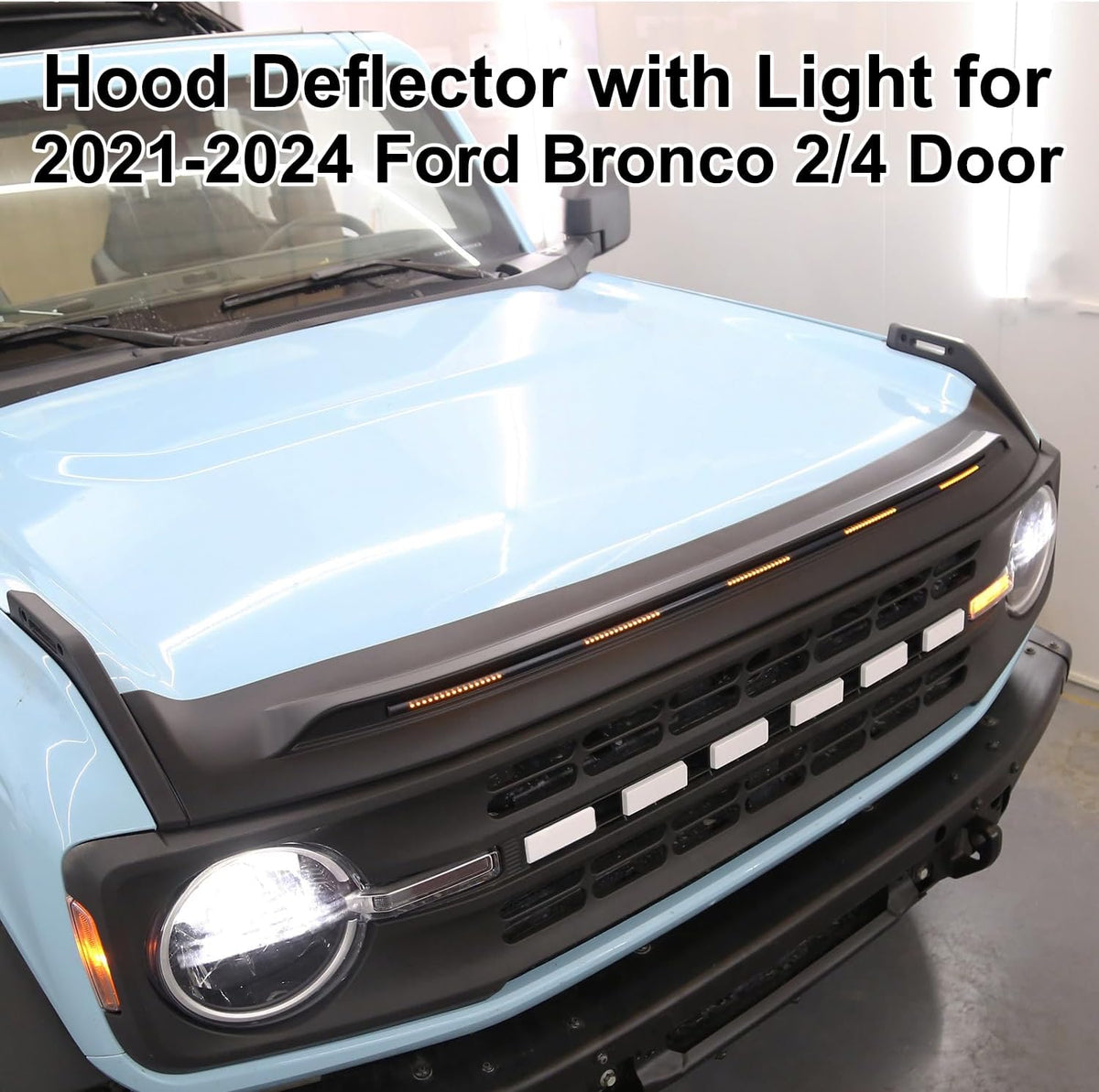 Bug Shield Hood Deflector with Light for Ford Bronco 2021-2024 2/4 Door Amber Light Bug Deflector Hood Protector