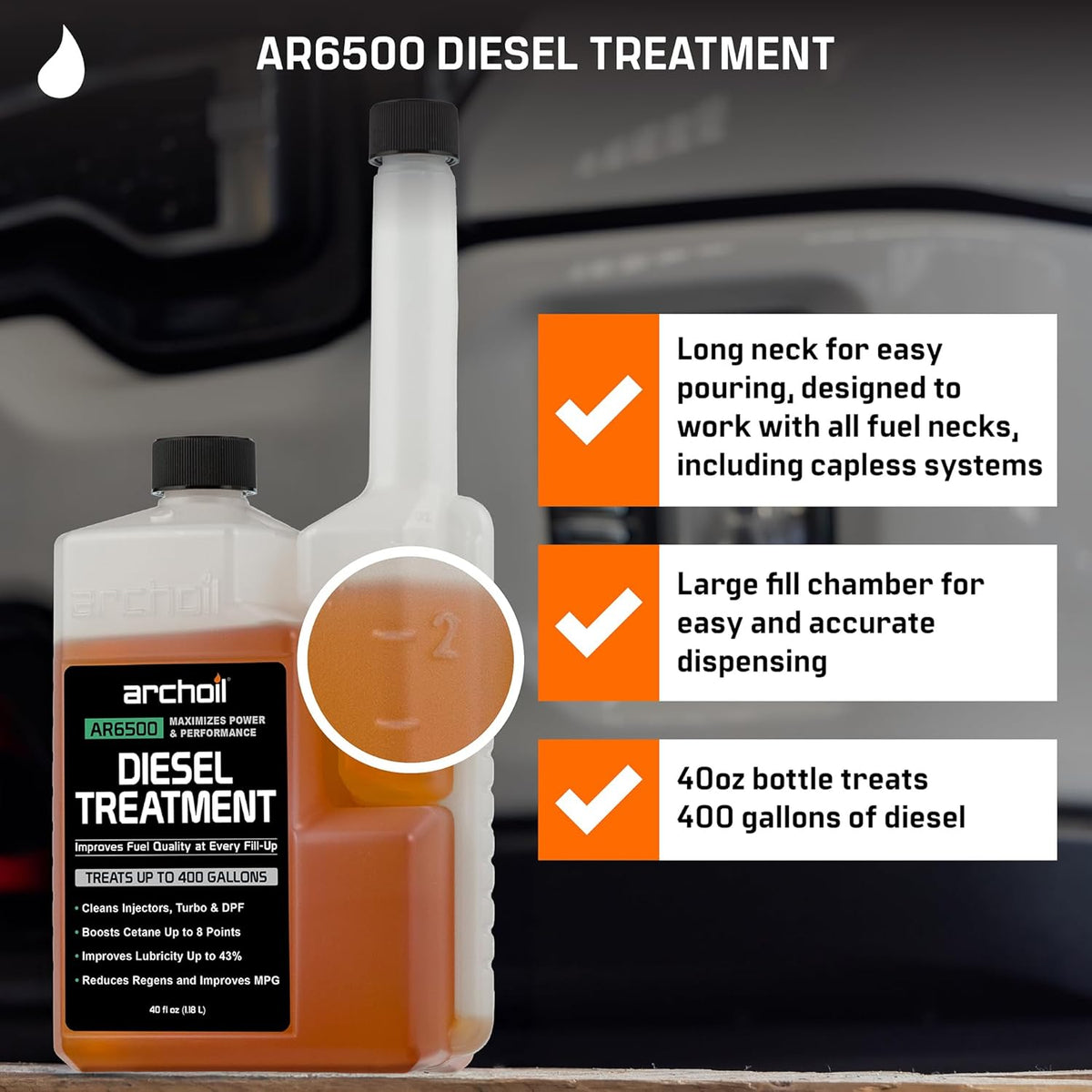 Archoil AR6500 Diesel Treatment (40 oz) Two Pack - Treats 800 Gallons - Additive for All Diesel Vehicles