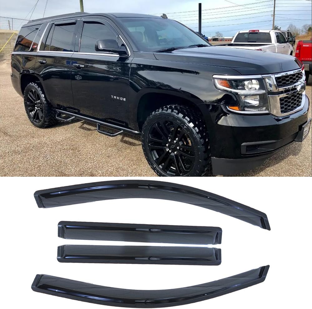 94531 Side Window Visors Wind Vent Deflector,4pcs Outside Mount Tape-On Dark Smoke Nice Sun Rain Guards Set for 2015-2020 Cadillac Escalade/Chevy Tahoe/GMC Yukon