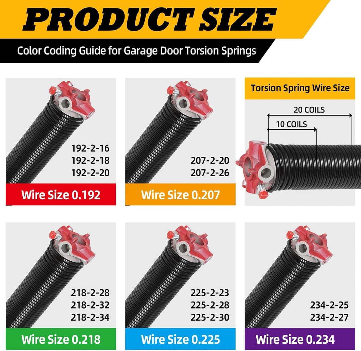 Pair of 2"Garage Door Torsion Springs Set with Non-Slip Winding Bars, Electrophoretic Coated (0.192X2"X20")