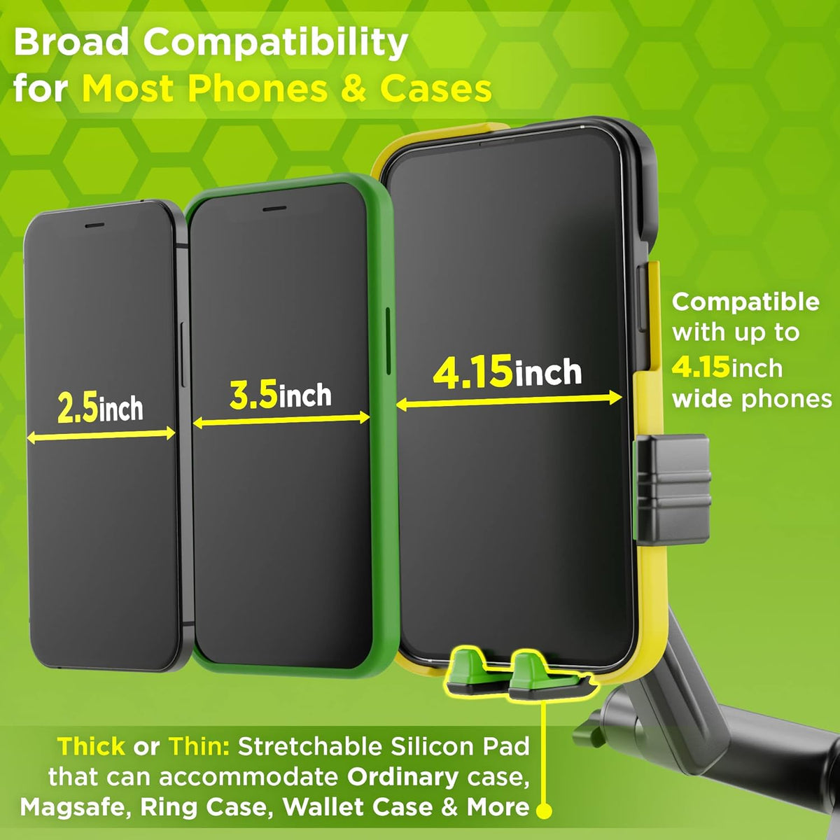 Phone Mount for Truck Phone Holder for Truck - Heavy Duty Super Suction Cup, Mobile Device Holder Dashboard Window 16.9 inch Long Arm & Stable, iPhone & Samsung Compatible, Big Rig Trucker, Green