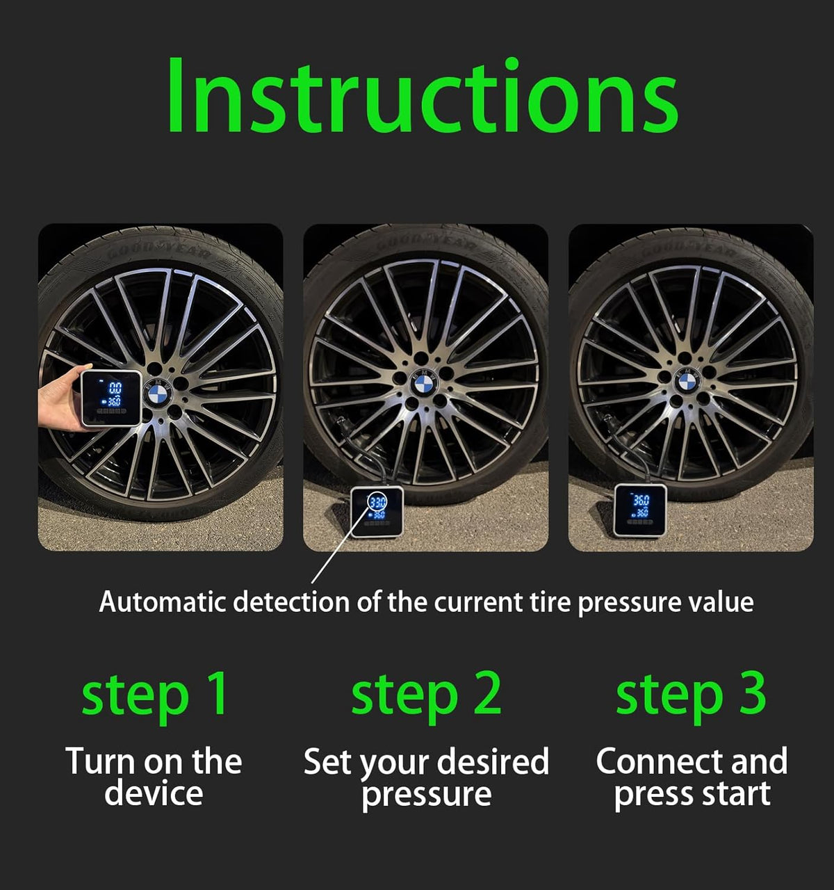 Tire Inflator Portable Air Compressor - 150 PSI Air Pump for Car Tires - 2X Faster Inflation, Smart Pump Tire Inflator for Cars, Motorcycles, Bicycles, Balls