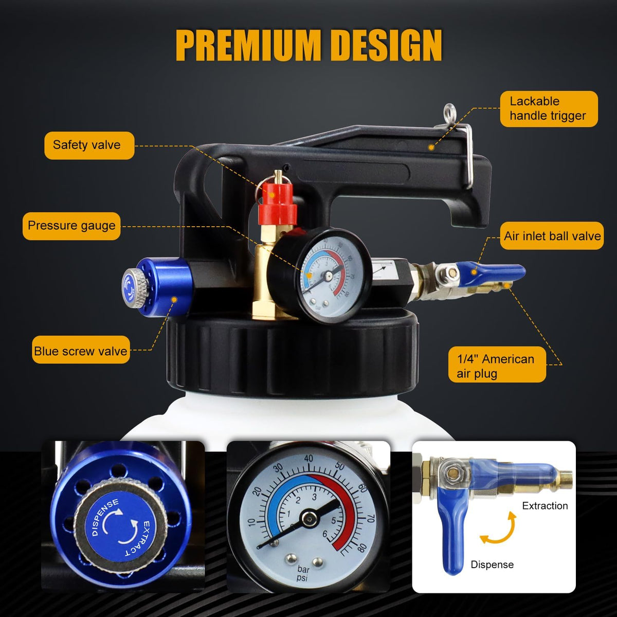 Transmission Fluid Transfer Pump Kit, 10L Pneumatic Fluid Extractor and Dispenser Tool with Adapter for ATF Fill, Gear Oil Refill, Differential Oil, Garage and Shop Fluid Evacuator and Filler