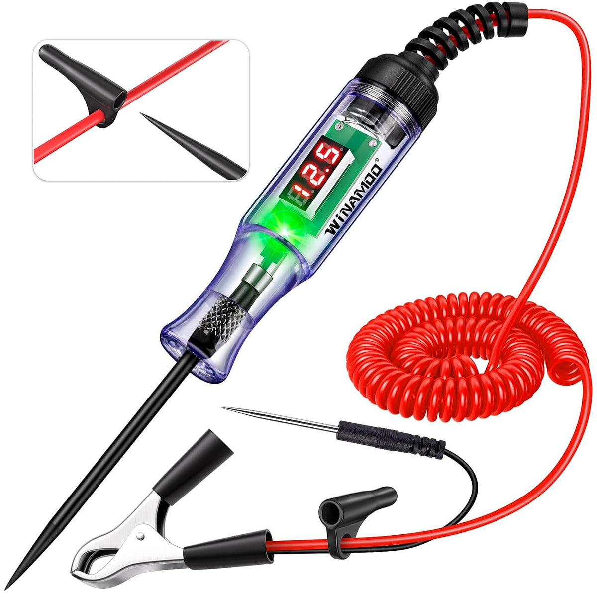 Upgrade Automotive Test Light with 3-80V LED Digital Voltage Display, Auto Circuit Tester with Voltmeter & Extra Probe, Electric Test Pen w/Dual Color Polarity Indicate for Car Fuse DIY Testing