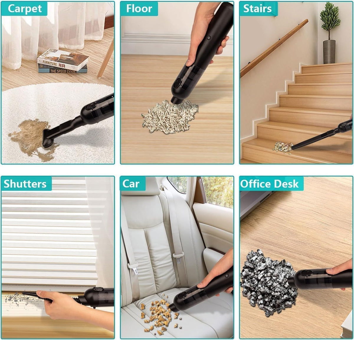 Car Vacuum Portable Cordless, 4-in-1 Handheld Vacuums Cordless, 16,000PA Strong Suction Portable Vacuum for Car, One-touch to Empty, Lightweight Air Dust Buster for Travel, Office, Pet Hair & Home