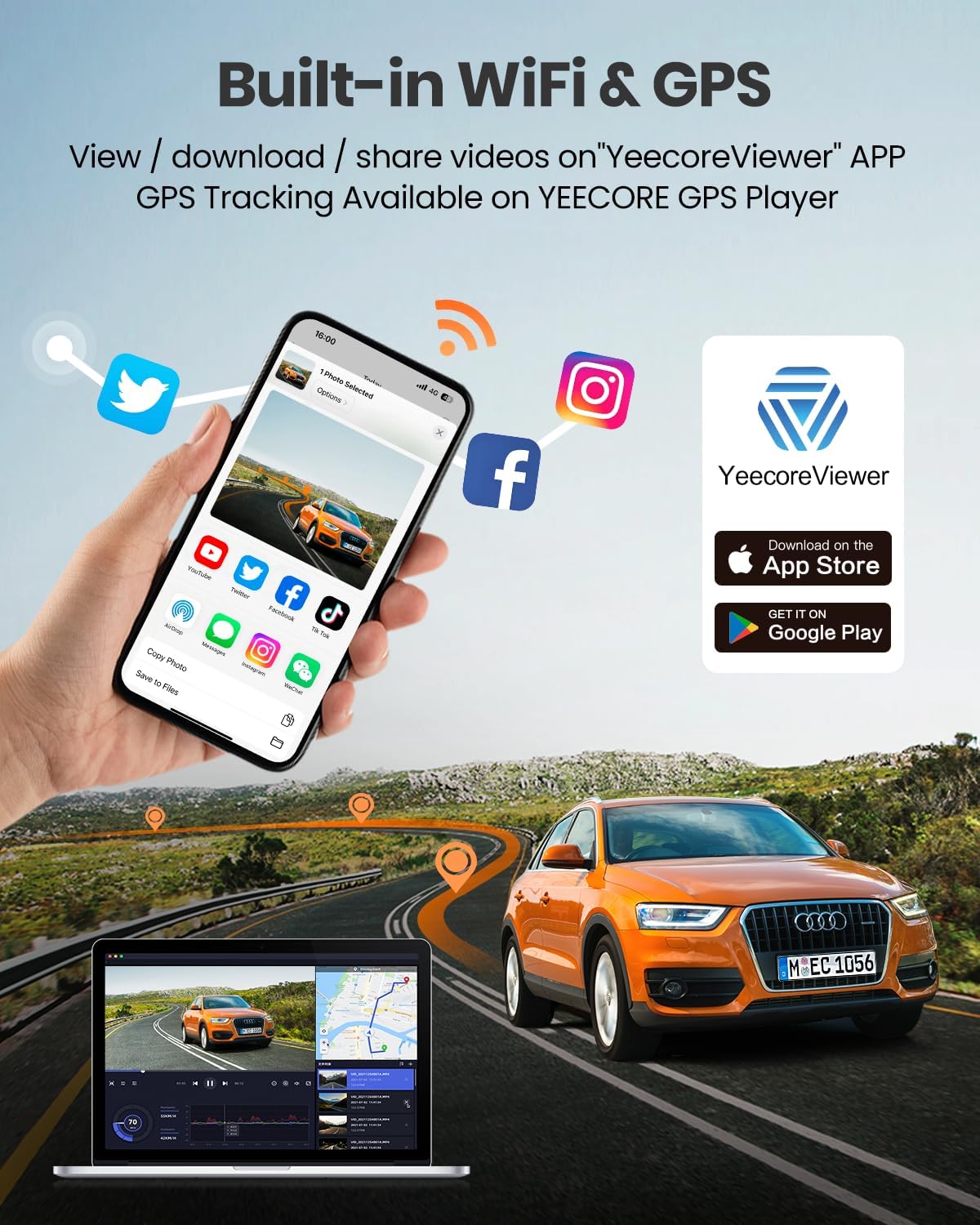 4K Dash Cam Front and Rear, Built-in WiFi GPS, 3.3"IPS Screen, HDR Night Vision Car Dash Camera, for App Control, G-Sensor, Loop Recording, Accident Record, Parking Monitor, Support 512GB Max