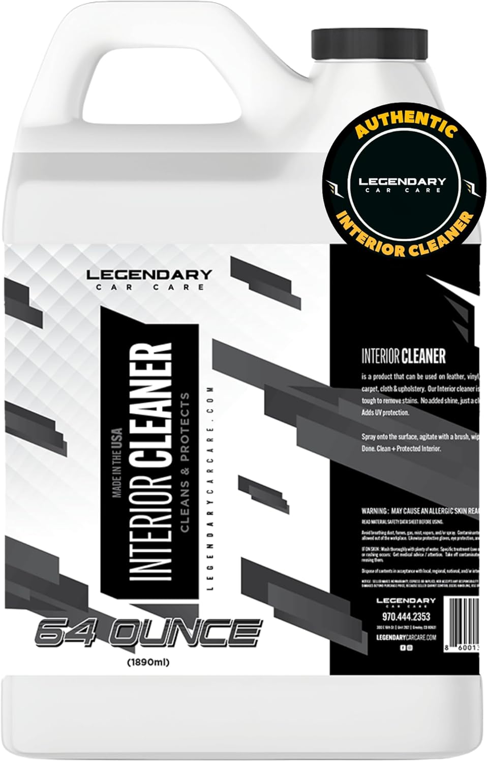 Legendary Interior Cleaner 64oz (Half Gal.) - All Purpose Interior Detailer & Carpet Cleaner for Cars - Safe on Leather, Plastic, Vinyl, Upholstery & Dashboard - UV Protectant - Tough on Stains & Dirt