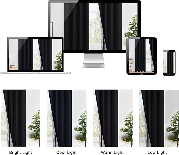 XWZO Black Blackout Curtains 2 Panels with Tiebacks- Heat and Full Light Blocking Window Panels with Grommets for Bedroom/Basement, 54 Inches Long Thermal Insulated Draperies, W38 x L54, Set of 2
