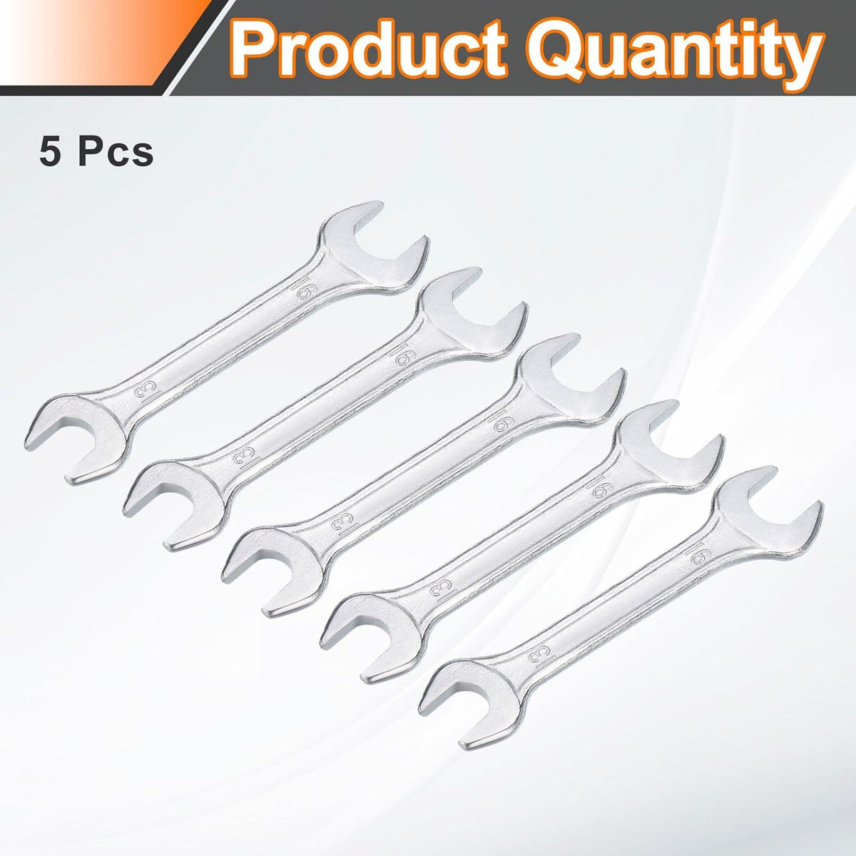 HARFINGTON 5pcs Double Open End Wrench 13mm x 16mm Metric 15 Degree Offset Angle Small Flat Head Wrench Galvanizing Open Ended Spanner for Automotive Repair Furniture Assembly