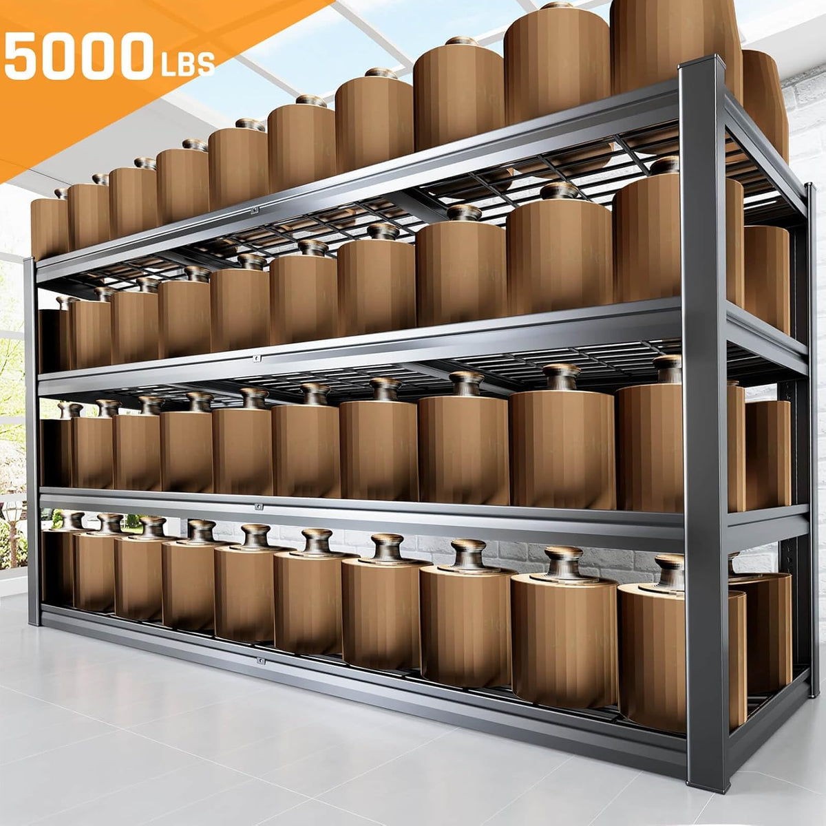77" W Storage Shelves Heavy Duty Garage Shelving 4 Tier Metal Shelving Unit, Adjustable Shelves, 5000LBS Steel Industrial Shelving for Basement Warehouse Commercial, 77" W*24" D*72”H, 2 Pack