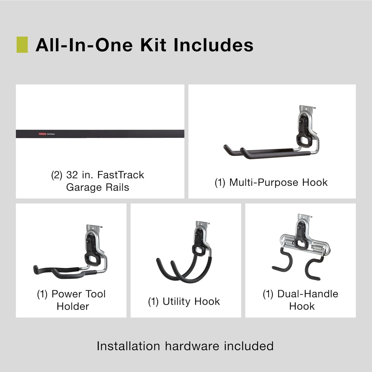 Rubbermaid FastTrack Garage Storage System Tool Hanging Kit, Wall Mount Holder for Garden Lawn Tools/Garage/Home Organization