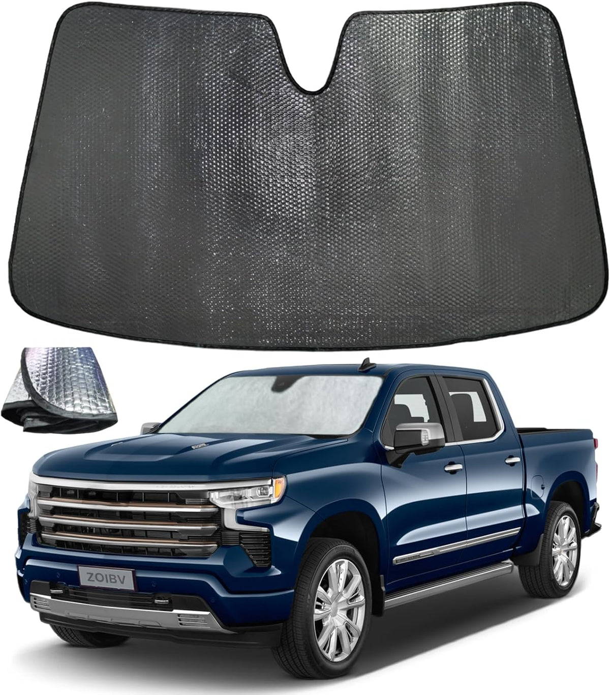 Windshield Sun Shade for Chevrolet Chevy Silverado 1500 2019-2025 Regular Cab, Crew Cab, Double Cab 2Dr 4Dr - 5-Layer Foldable Bubble Foldable Front Window Shade Sun Visor Accessories