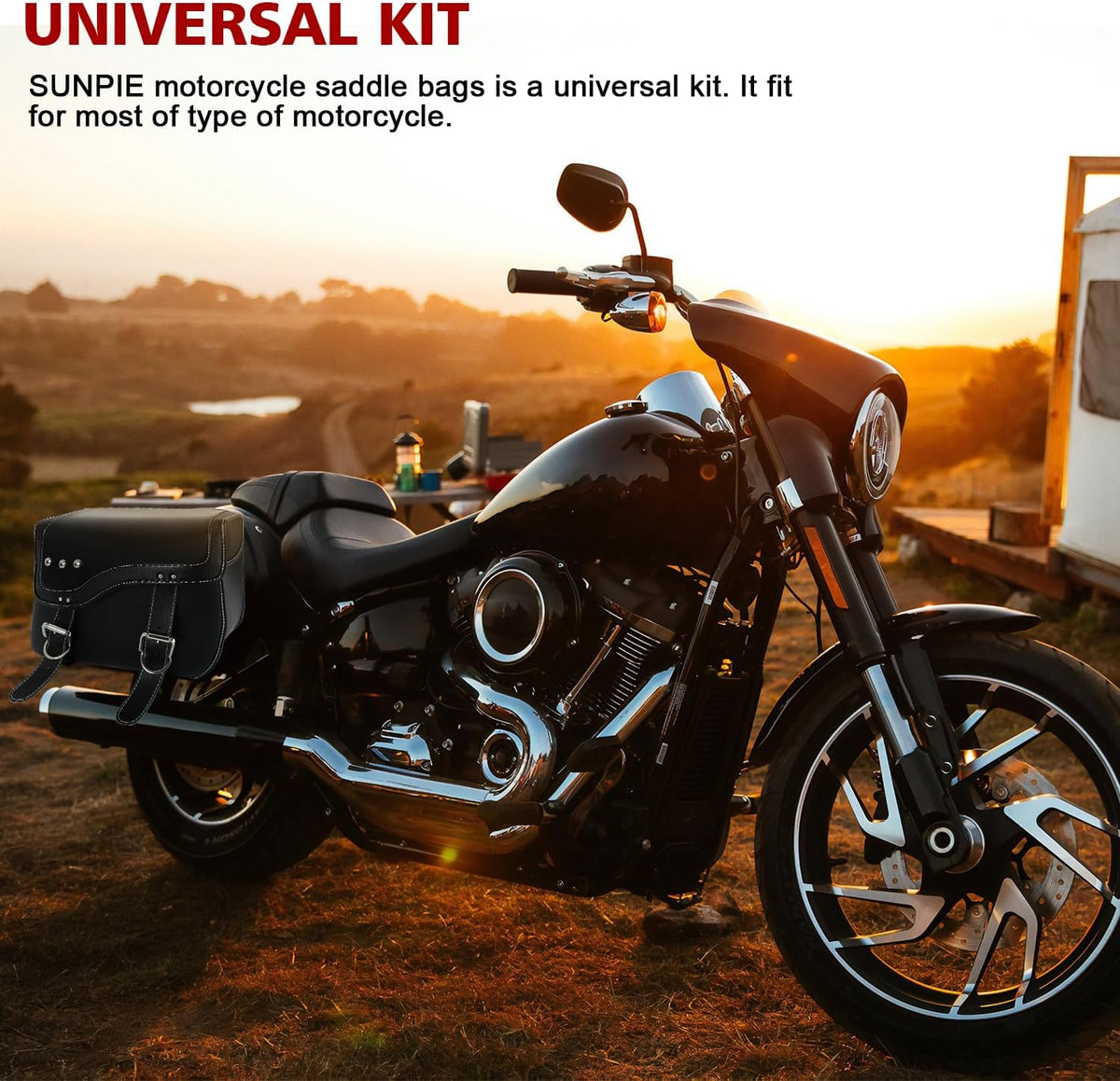 SUNPIE Motorcycle Saddlebags - Universal Leather Motorcycle Luggage Bag Waterproof Motorcycles Saddle bag with Large Capacity for Sportster Softail Shadow Dyna V-star