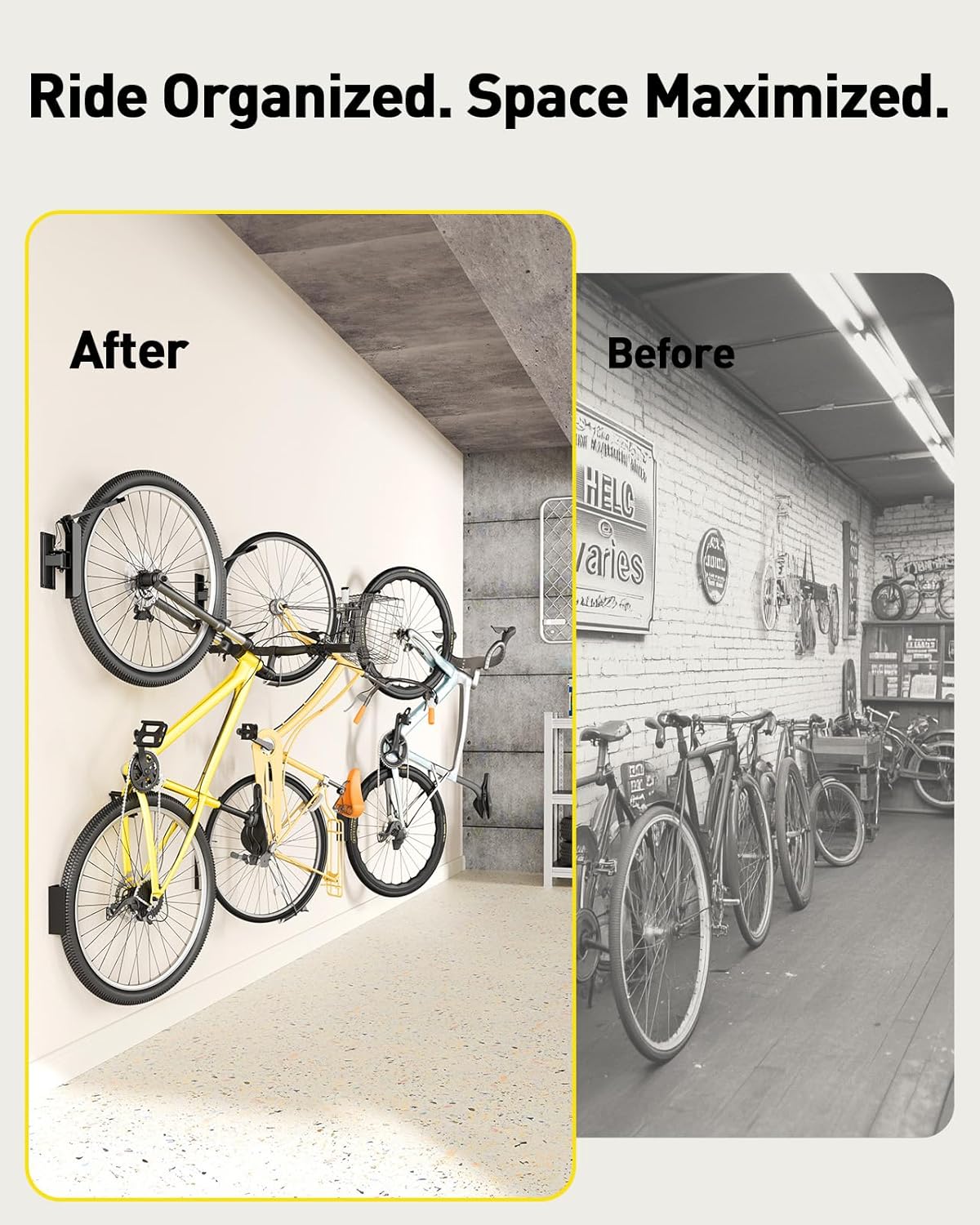 AM alphamount Swivel Bike Wall Mount, Metal Wall Bike Rack with Durable Sleeves, Space-Saving Vertical Bike Rack with 180° Swivel for Home and Garage, Bike Wall Mount Up to 66 lbs, 4-Pack