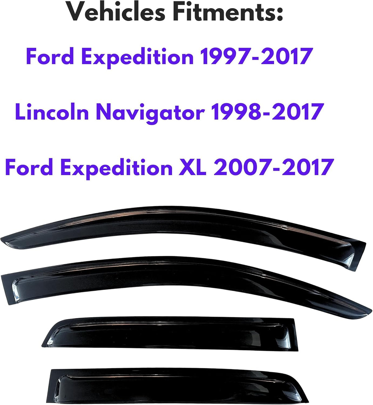 KPY Window Visor Compatible with Ford Expedition 1997-2017 & Lincoln Navigator 1998-2017 & Ford Expedition XL 2007-2017, 4PC Rain Guard Side Window Vent Deflectors Tape-On Style