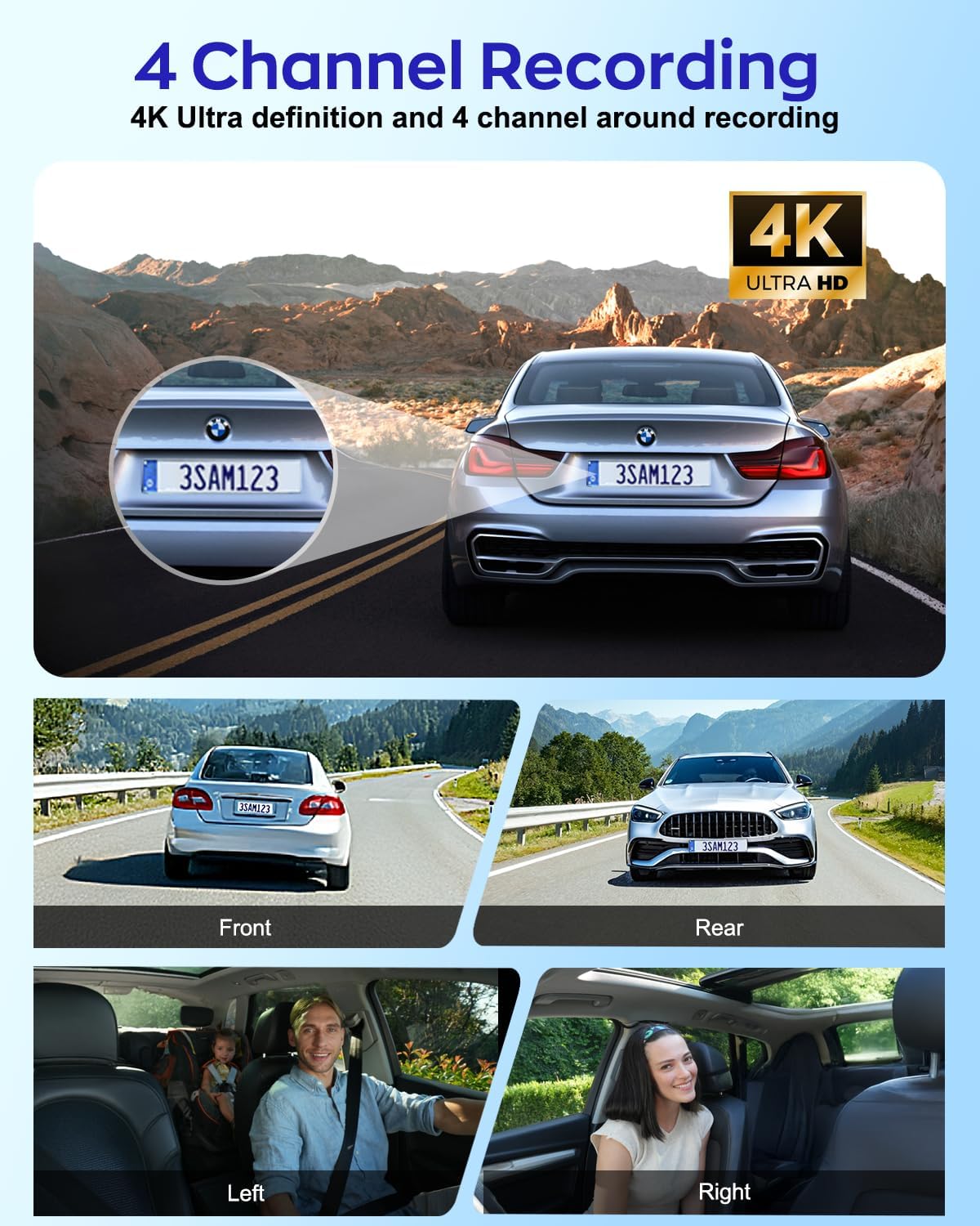 4K Dash Cam 360° View,4 Channel Front and Rear Dash Camera for Cars,Built-in 5GHz Wi-Fi GPS, Voice Control, Free 128G Card,Night Vision,24H Parking Mode,G-Sensor