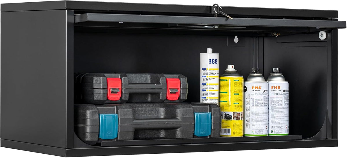 Metal Storage Cabinet Black Wall Cabinets with Locking Door - Wall Mounted Storage Cabinet for Garage Warehouse Home Office - Assembly Required