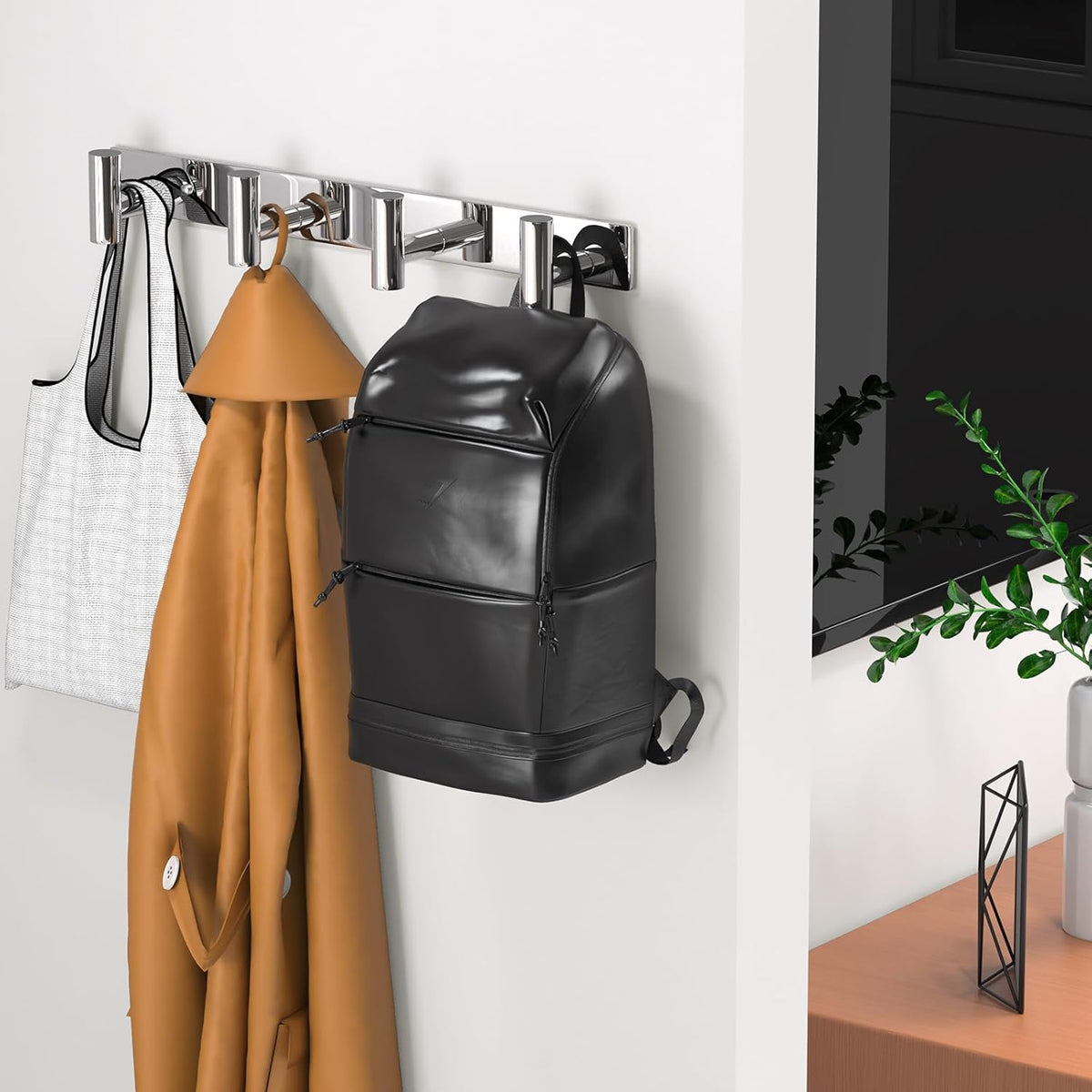 Wall Mounted Coat Rack-4 Hooks, Heavy Duty Stainless Steel Hook Rail for Towel Coat Hat Purse Bag Jacket, Towel Hooks for Entryway Bathroom Kitchen (Glossy 4 Hooks - 1 Pack)