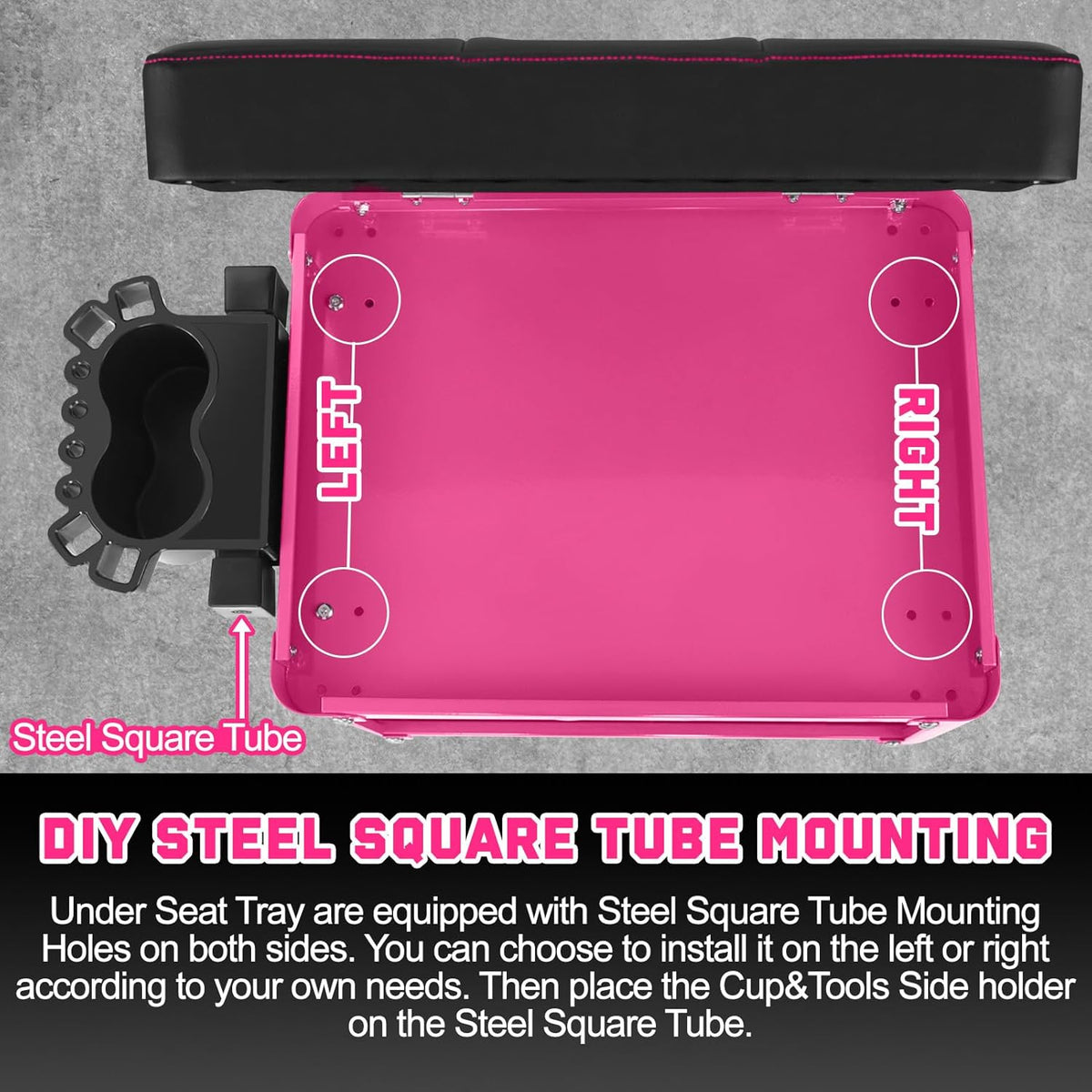 Rolling Mechanic Shop Stool with Wheels, Garage Mechanics Stool with 2 Layer Repair Tools Tray, Padded 360° Swivel Automotive Roller Creeper Seat Shop Chair, Heavy Duty, 330 LBS Capacity, Pink