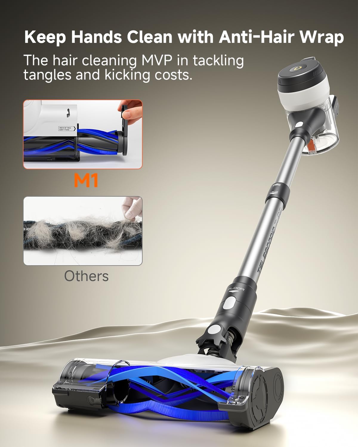 YONNDER Cordless Vacuum Cleaner, 48KPA/550W/60Mins Powerful Stick Vacuum for Home, Anti-Tangle, Self-Standing, Lightweight, Charging Dock, Vacuum Cleaner for Hardwood Floor/Carpet/Pet Hair/Car, M1