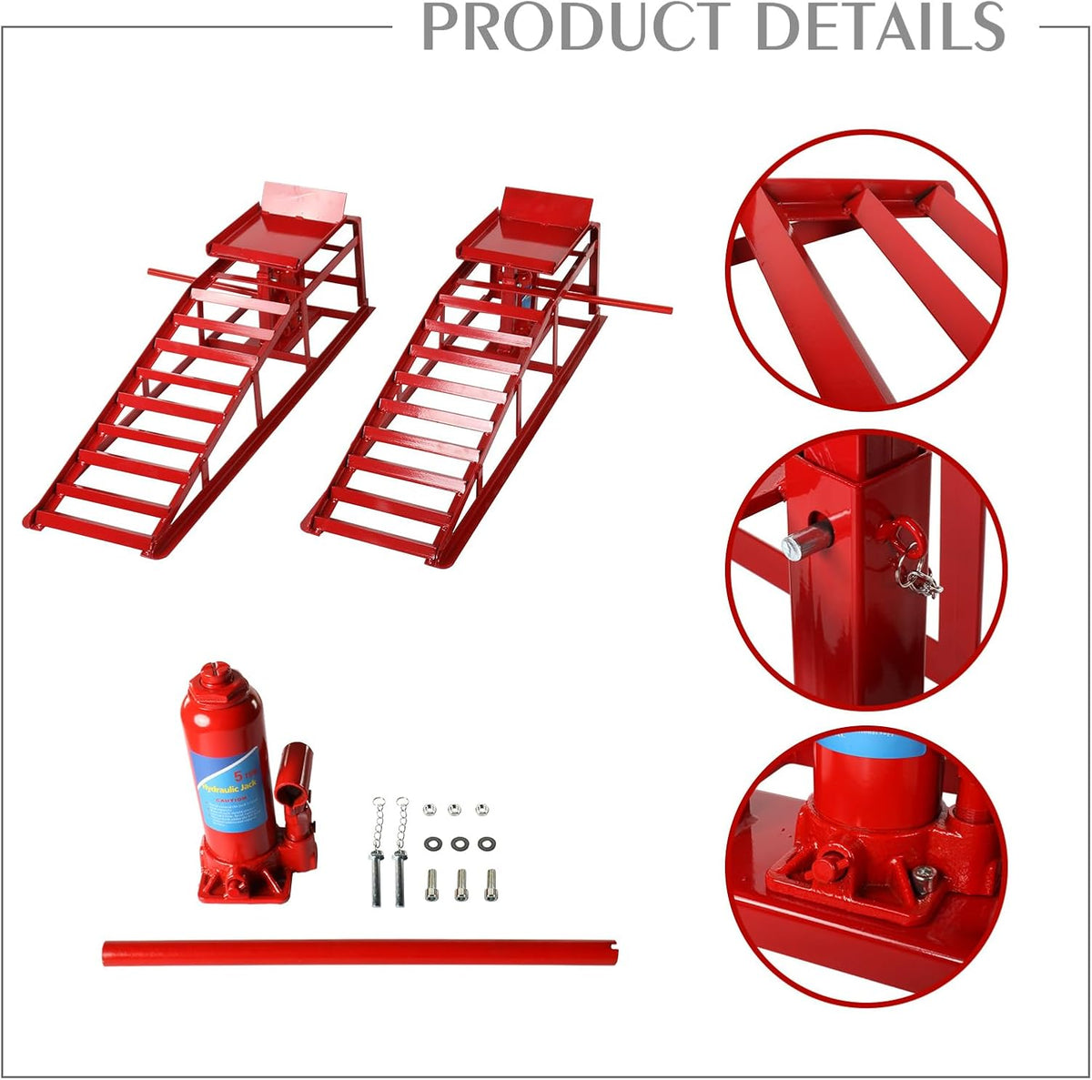 5 Ton 2 Pack Hydraulic Car Ramp Elevator 10000 Lbs for Auto Car Truck Trailer Garage Service Vehicle Ramp Lift Jack Hydraulic Lift (Red)