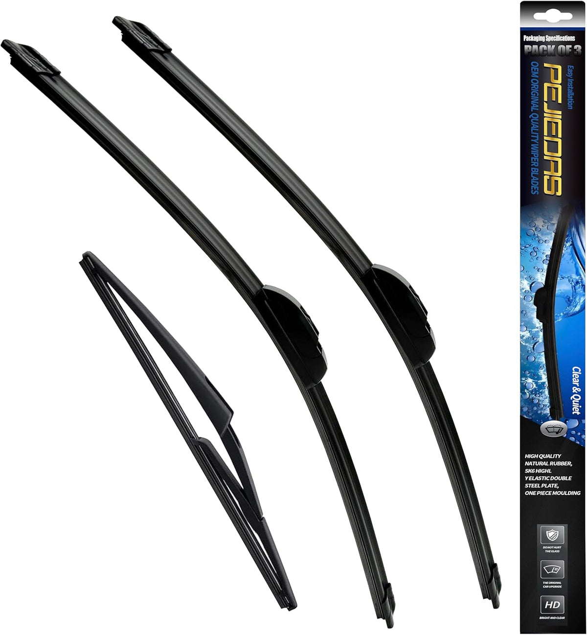 3 x OEM Wiper Blades, Replacement Wiper Blades for Nissan Rogue 2014-2023/Nissan Pathfinder 2013-2013, (26“ & 17” Front Wipers + 12” Rear Wiper Blades)