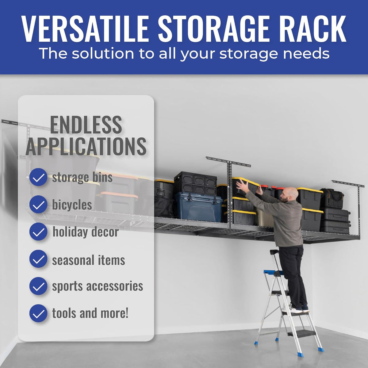 SafeRacks Overhead Storage Rack, Heavy Duty 600 lb Capacity, Adjustable Garage Ceiling Mount Hammertone 24"-45" 2 Pack