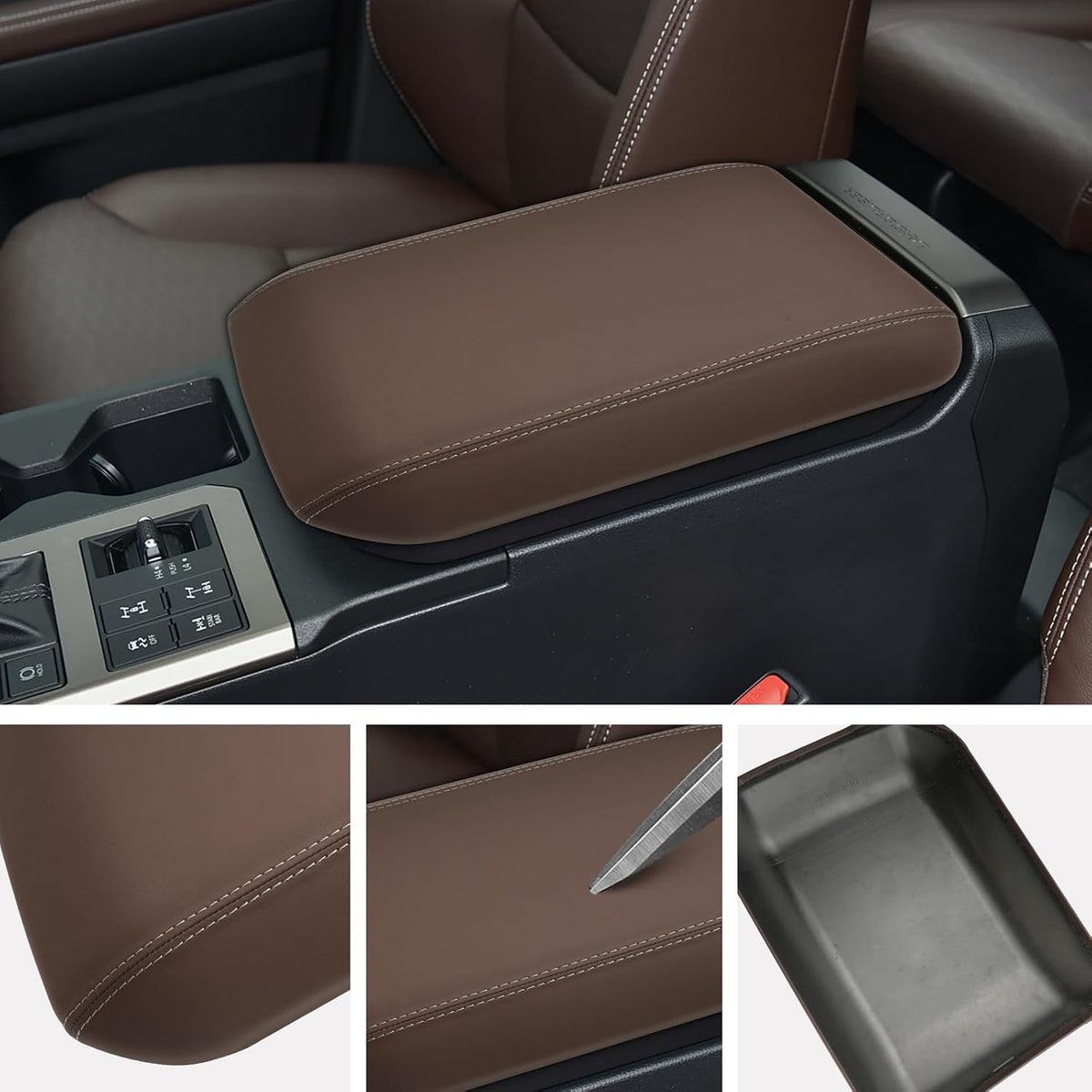 SXCY for 2024 2025 Land Cruiser Armrest Cover for Toyota Land Cruiser 2025 Accessories 2024 2025 Land Cruiser Center Console Cover 2025 Land Cruiser Middle Console Cover (Tan Leatherette ABS)
