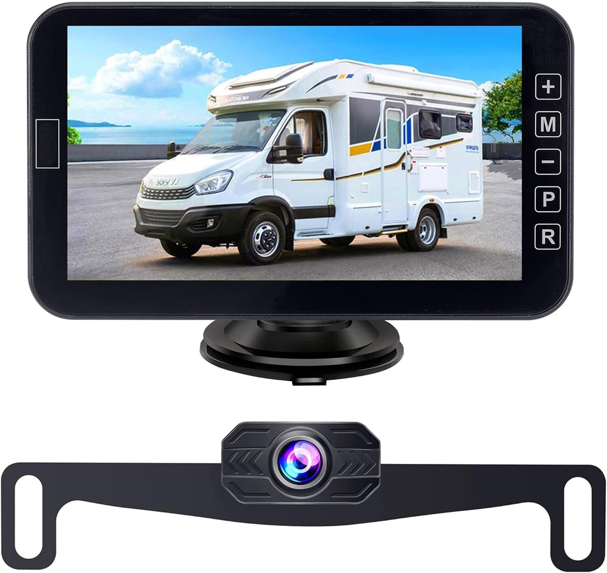 YIMU Car Backup Camera for Truck 7″ monitor AHD 2K Front Rear View Camera for car,USB Powered Plug-Play, Night Vision No-Delay DIY Grid Lines Touch Screen AHD702