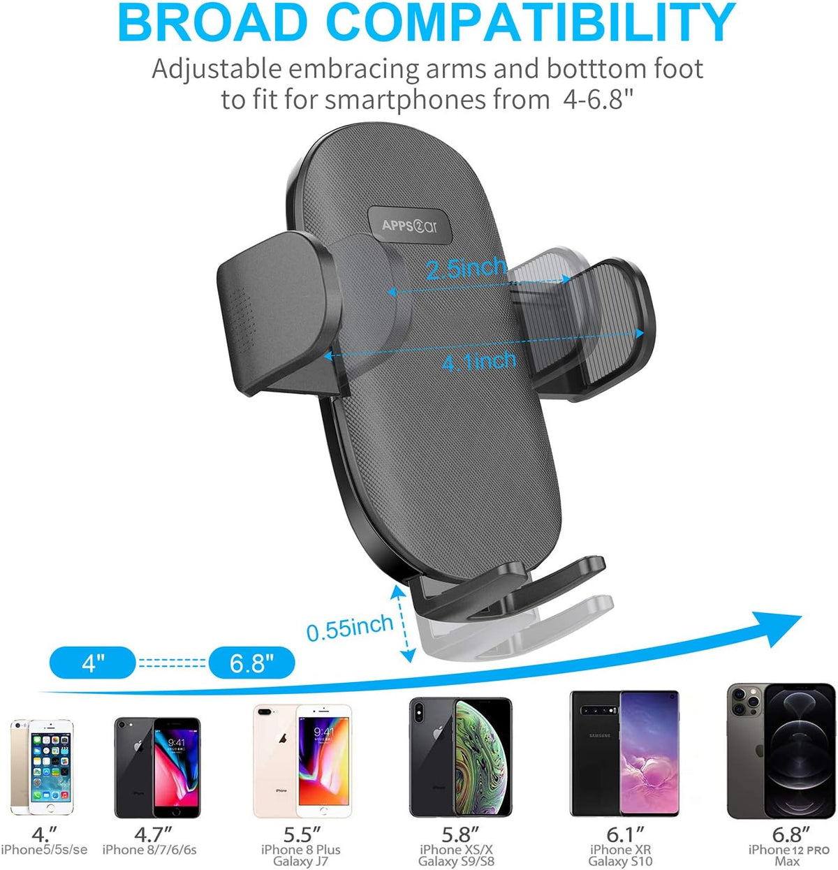APPS2Car Car Phone Holder Mount, Dashboard/Windshield/Cell Phone Holder for Car, Compatible with iPhone, Samsung, All Phones,Black