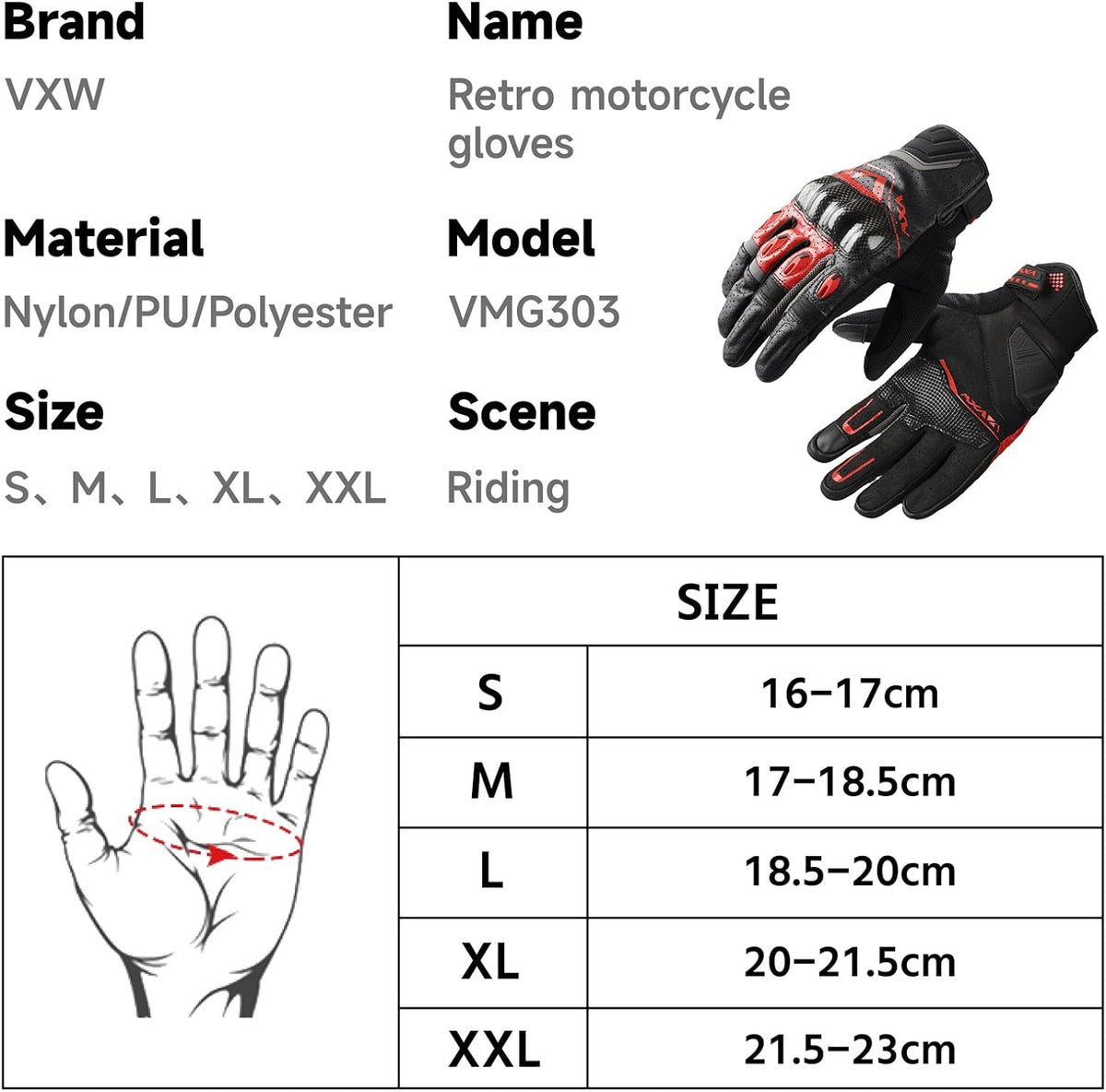 VXW Motorcycle Gloves for Men and Women - Gel Palm Sliders, Leather & Mesh Construction Full Finger Touchscreen, High-Speed Sports Gear for MTB/ATV/BMX/Motocross/Dirt Bike