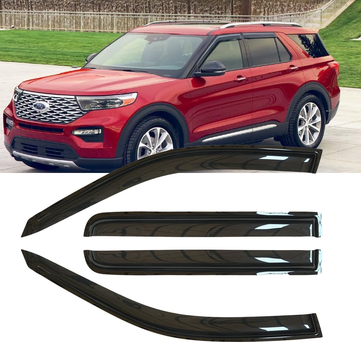 4pcs Original Shatterproof Rainproof Outside Mount Style Side Wind Deflectors for Explorer 20-25,Sun Rain Guards,Nice Looking Vent Window Visors Fit for Ford Explorer 2020-2025 94332