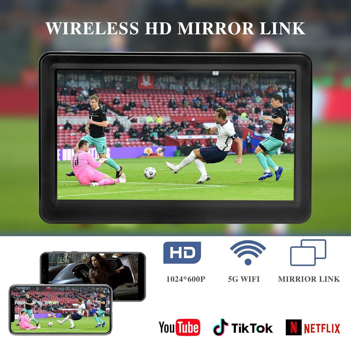 Wireless Car Stereo Compatable with Apple CarPlay and Android Auto, 7-inch Touch Screen in Car FM Transmission, with 5.0 Bluetooth Hands-Free/Mirrored Projection/Portable Car Stereo for All Vehicles