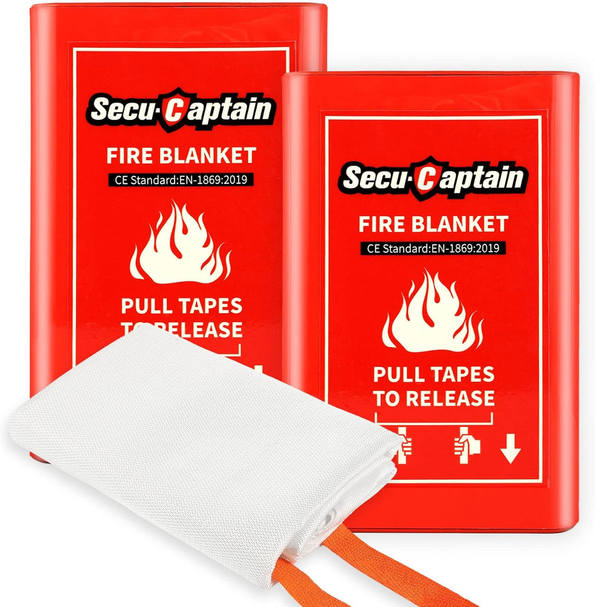 SecuCaptain Emergency Fire Blanket for Home and Kitchen - 40"x40" Flame Suppression Fiberglass Fire Blankets for House Camping Car Office Warehouse Emergency Survival Safety 2 Pack