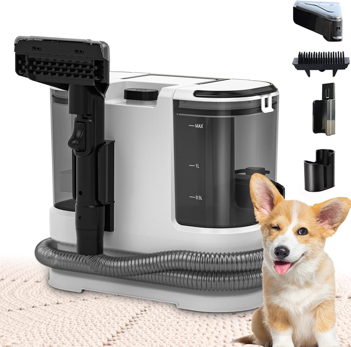 Portable Carpet & Upholstery Cleaner, Deep Cleaning for Rugs, Couch, Curtain, Car Interiors Stains, Pet & Family Friendly, 800W high-performance motor 21Kpa 120V (White)