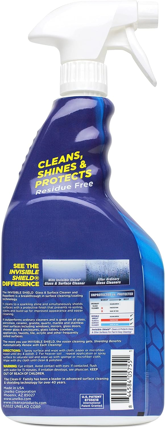 Invisible Shield Glass & Surface Cleaner and Repellent 32 fl. oz. Cleans and Protects against future dirt on multi surfaces by UNELKO- Clean-X (2)