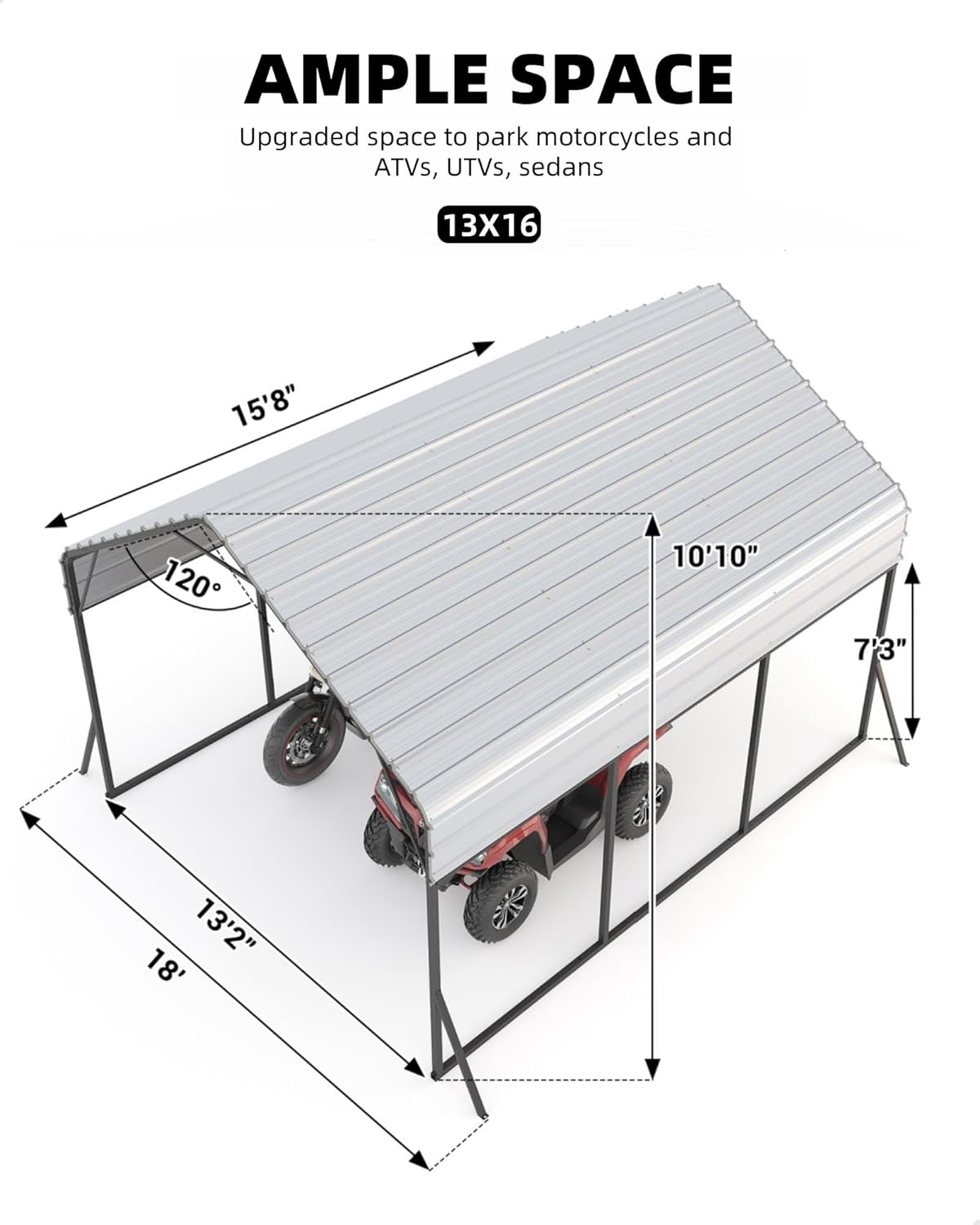 13 x 21 FT Metal Carport, Heavy Duty Carports Reinforced Frame and Steel Roof, All-Weather Shelter Canopy for Pickups, Boats, Cars, and Tractors
