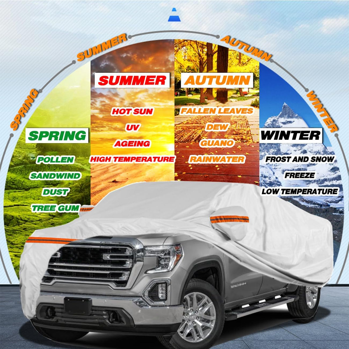 TUCAREST 6 Layers Full Car Cover for Pickup/Truck - Waterproof, Insulated, Anti-UV, Snow-Proof, Anti-Wind, All-Weather, Thickened Protection, up to 237 in