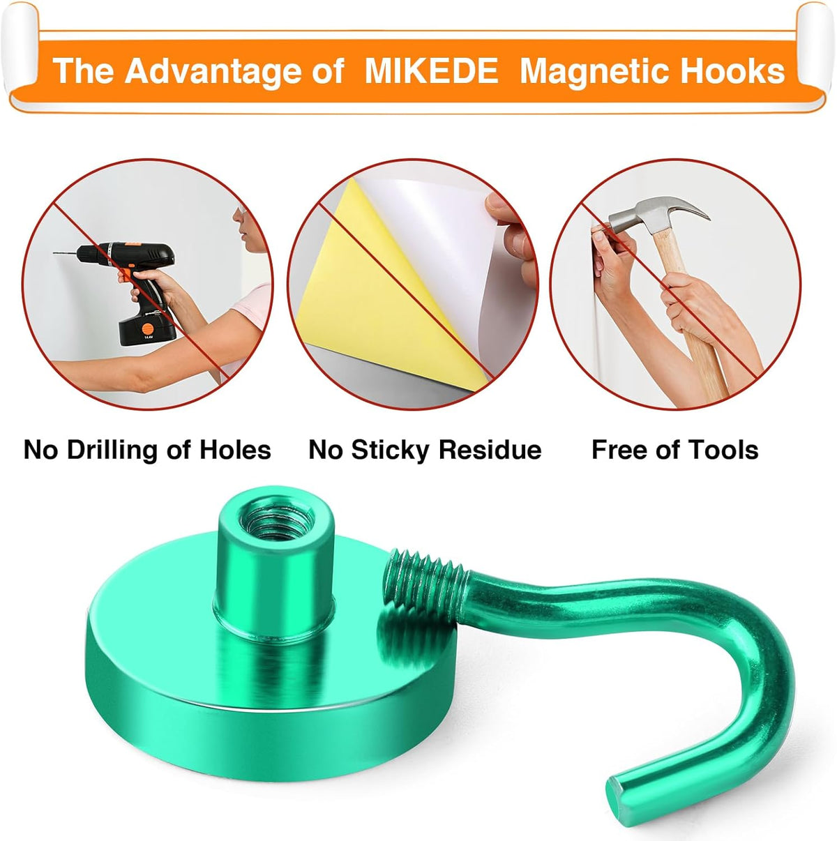 MIKEDE Magnetic Hooks, 40Lbs+ Heavy Duty Magnet Hooks for Cruise Cabins, Super Neodymium Hanging Hooks Strong Magnets with Hook for Fridge, Magnetic Hanger for Grill, Toolbox, Storage(Green, 4 Pack)