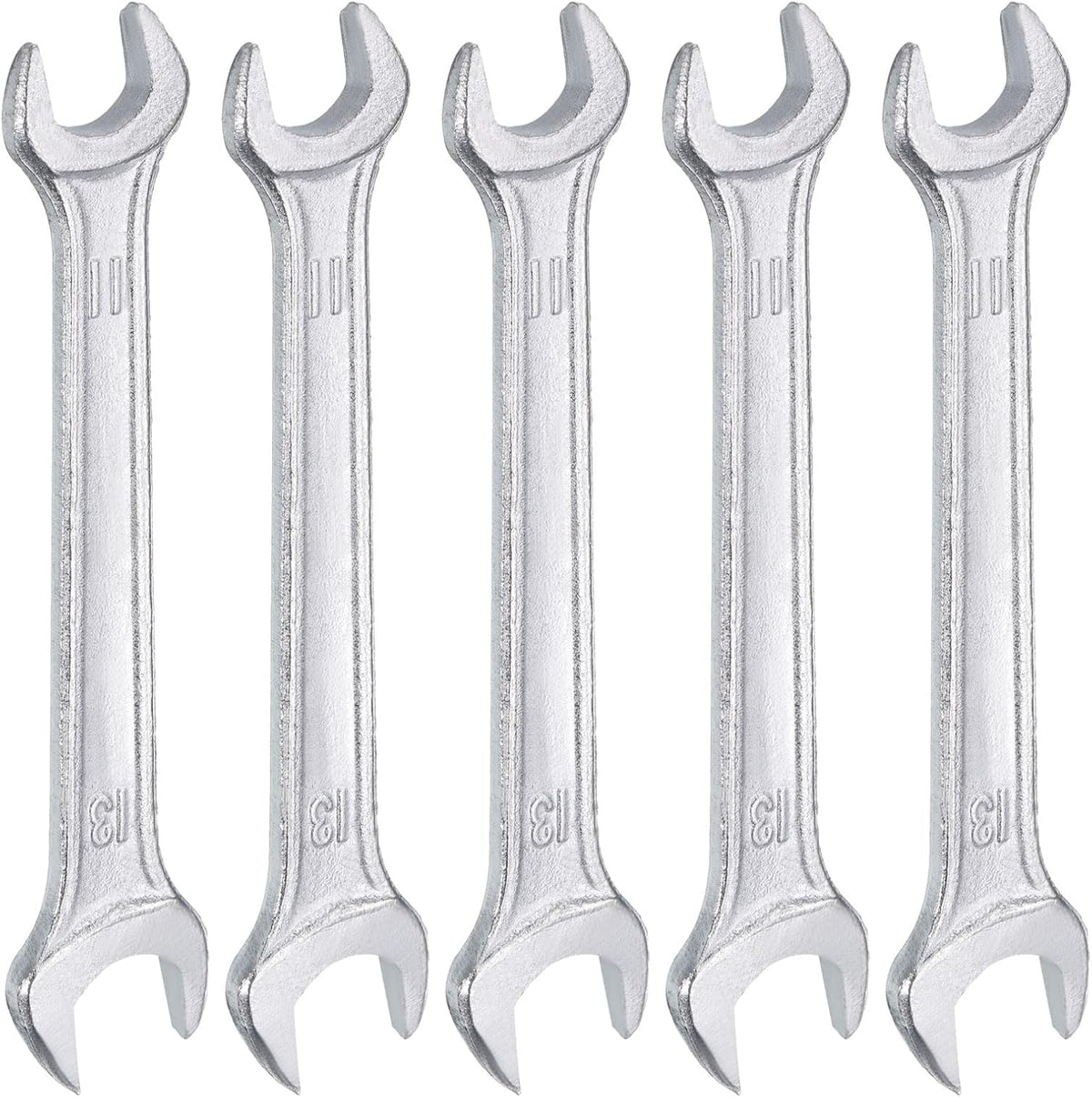 HARFINGTON 5pcs Double Open End Wrench 11mm x 13mm Metric 15 Degree Offset Angle Small Flat Head Wrench Galvanizing Open Ended Spanner for Automotive Repair Furniture Assembly