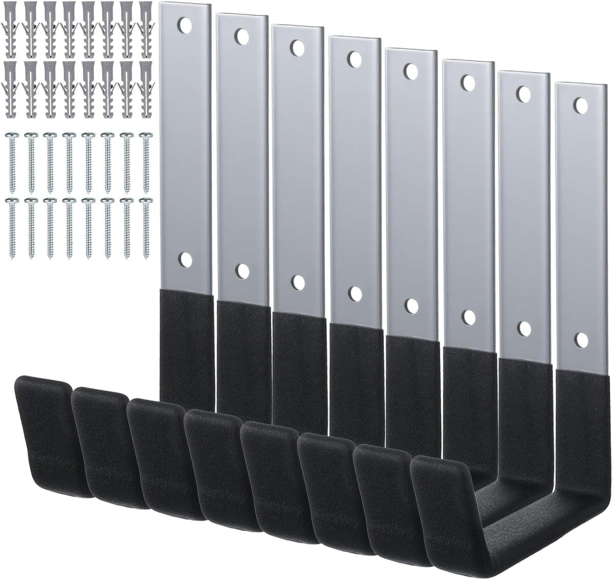 Heavy Duty Garage Hooks 8-Pack Wall Mount Storage Hooks for Bike, Ladder, Garden Hose, Chainsaw, Shovel, and Utility Tools - 55lbs Capacity, Black