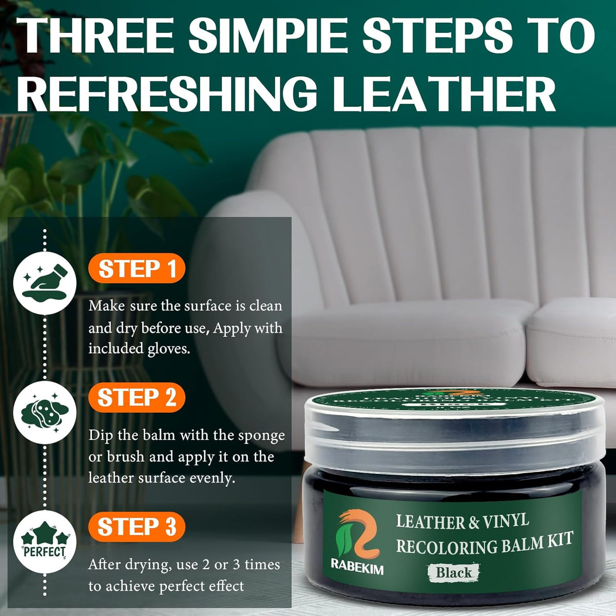Black Leather Repair Kit, Leather Recoloring Balm – Restore & Repair Faded Leather on Couches, Car Seats, Shoes & Furniture | Leather Color Restorer & Conditioner | Easy DIY Application
