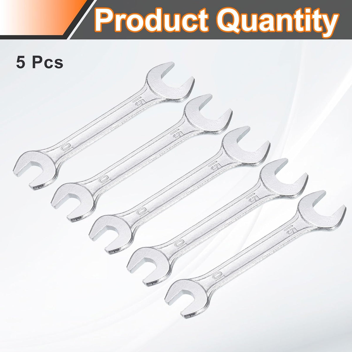 HARFINGTON 5pcs Double Open End Wrench 10mm x 15mm Metric 15 Degree Offset Angle Small Flat Head Wrench Galvanizing Open Ended Spanner for Automotive Repair Furniture Assembly