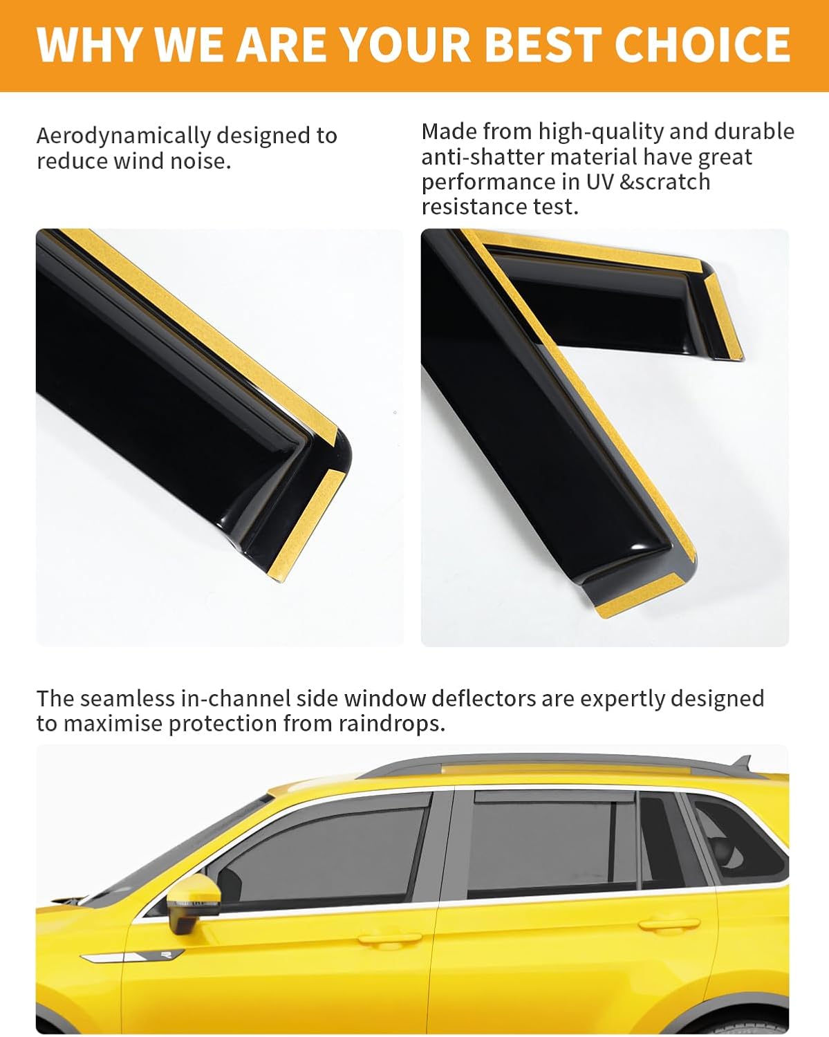 in-Channel Window Rain Guards Fit for Volkswagen Tiguan 2018-2025 Extra Durable Window Deflectors Vent Visors Shades Car Accessories Visors Rain Guards -4 pcs