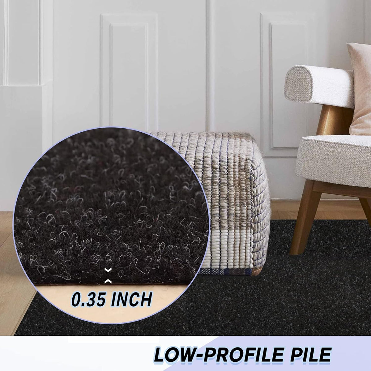 Custom Size Backed Non-Slip Area Rugs Runner, Easy Clean, Waterproof Runner Rugs for Hallway Entryway, Kitchen, Laundry, 4FT x 63FT, Black