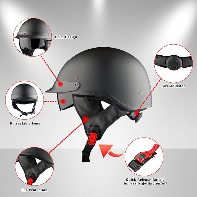 1Storm Motorcycle Half Face Helmet Mopeds Scooter Pilot with Retractable Inner Smoked Visor