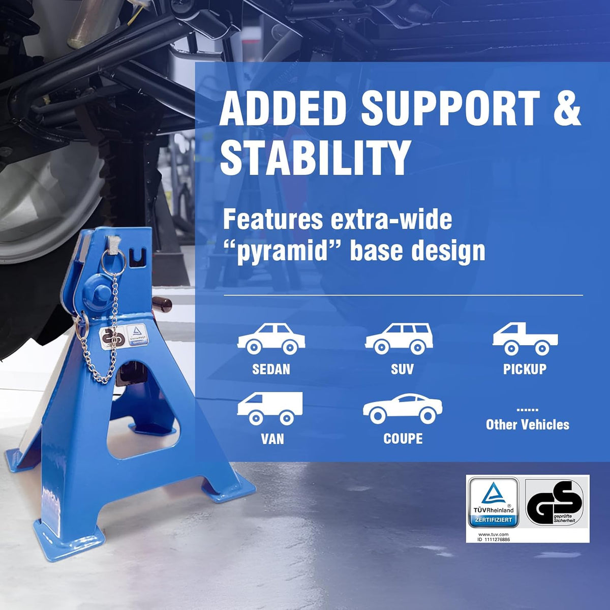 Car Jack Stands 3 Ton with Double Locking and Large Foot Base for Lifting Cars,SUVS,MPVS, Heavy Duty Steel, 6600 lb Capacity, 2 Packs